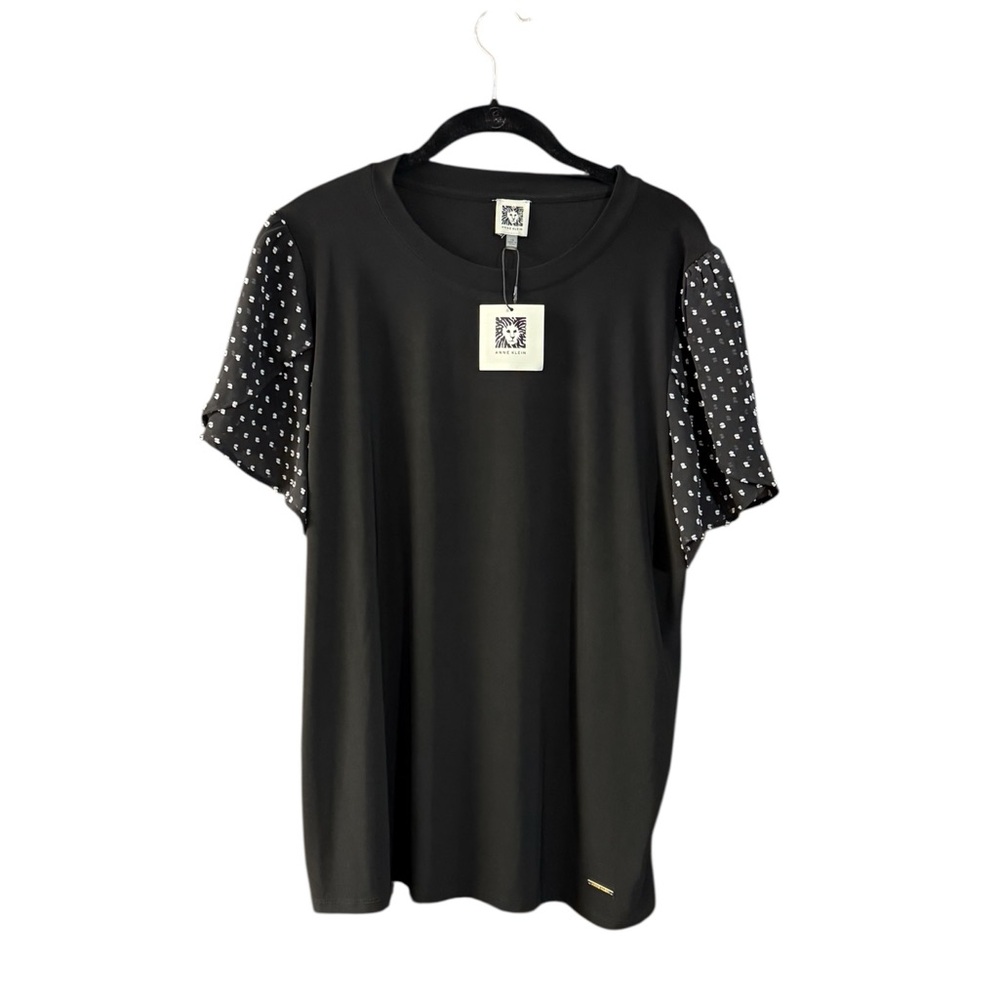 Anne Klein Black Blouse with Polka Dot Sleeves